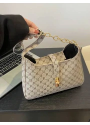 1 قطعة سحاب مزين بقفل معدني، بنمط زهري أنيق ومتعدد الاستخدامات، حقيبة كتف كاجوال مناسبة للاستخدام اليومي للنس