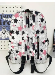  Overall Tailoring Random Pattern Placement 1pc 31cm 13cm 43cm Fashionable Star Pattern Large Capacity Nylon Backpack Versatile For Men Suitable For Daily Use Work School For Elementary Middle And Col