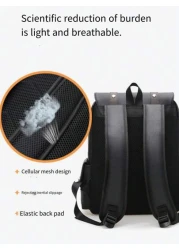 New Spring Summer Solid Color PU Material Fashion Stylish Men Backpack Business Casual Backpack Student Schoolbag Flap Style Large Capacity Multi Pocket Organizer Fits Books Documents Clothes Laptop U