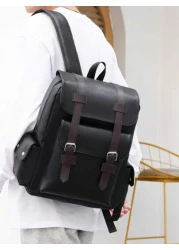 Large Laptop Backpack Men PU Leather Backpacks Male Teenagers Boys Black Schoolbag