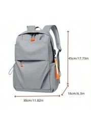 1pc Grey Oxford Cloth Large Capacity Backpack Men s Commuter Laptop Bag Business Casual College Student Backpack Waterproof Travel Bag With USB Charging Port Headphone Hole Multi Pocket Design To Fit