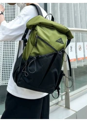 Lightweight Backpack With Waterproof Roll Top Closure Color Block Casual Fashion Portable Luggage Bag Suitable For Travel Outdoor Gym Students Personalized Gift Bags For Travel Laptop Bag Hiking Bag T