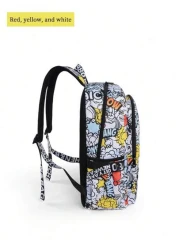 Unisex Fashion Shark Mouth Print Backpack Shoulder Bag Contrast Blue Lightning Graphic School Laptop Bag With Adjustable Strap Random All Over Printed