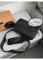 peach tree 1pc Fashionable Solid Color Mini Box Shoulder Bag PU Leather Casual Asymmetrical Neck Messenger Bag Peach Tree Minimalist Solid Color Men Crossbody Bag Geometric Square Box Waterproof Trave