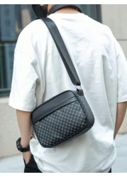 New Black PU Printed Sophisticated Men Sling Bag Dark Style Small Pouch Bag For Business Commute Travel Phone Holder Fashion Casual Outdoor Fitness Cycling Street Shoulder Bag Gift Adjustable Strap Zi