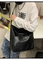 1pc PU Dual Pocket Solid Color Minimalist Sling Bag Large Capacity Crossbody Bag Casual Versatile Tote For Men Korean Style Students Shoulder Bag Gift Sling Bag For Men Graduation School Supplies