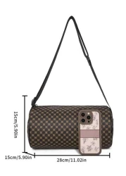 حقيبة دلو مطبوعة بنمط المربعات من البولي يوريثان، حقيبة كتف محمولة متعددة الاستخدامات مناسبة للعمل والتسوق و