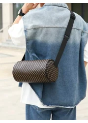 حقيبة كتف قياسية كروسبودي بسيطة طراز كوري عصري للجنسين مطبوعة بطراز رجعي، حقيبة إسطوانية مستطيلة للطلاب