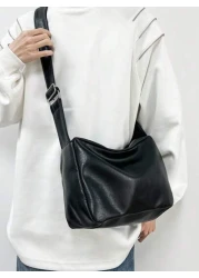 Casual Fashion Men Minimalist PU Water Proof Crossbody Bag With Wide Strap Square Shape And Single Compartment For Daily Commute Or Traveling Sling Bag Work Weekend Camping Black Bag Hiking Large Capa