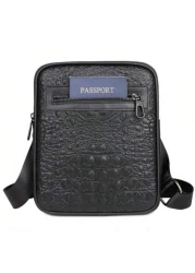 Men Black Crocodile Embossed Shoulder Bag Casual Versatile Lightweight Cycling Messenger Bag Suitable For Holiday Corporate Gifts