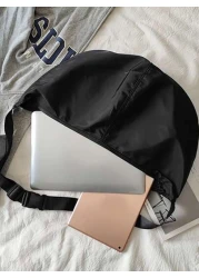 1 حقيبة كتف نيلون أسود أحادي اللون مقاومة للماء بشكل هلالي، سعة كبيرة وسوستة، مناسبة للاستخدام اليومي للرجال،