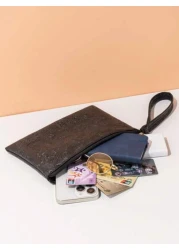 حقيبة يد مزخرفة بنقشة جلدية، حقيبة معصم بسيطة، حامل بطاقات سعة كبيرة، متعددة الاستخدامات للاستخدام اليومي وا