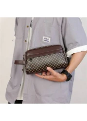 Men s PU Leather Handbag Wallet Business Wrist Bag Anti Theft Clutch Bag Mobile Phone Bag Travel Toiletry Kit Shaving Supplies Organizer