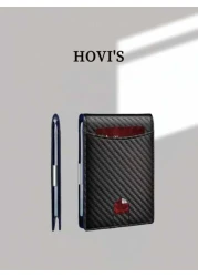 HOVI S Carbon Fiber Short Wallet Business Minimalist Card Holder RFID Blocking Anti Theft Two Fold Money Clip Wallet Mini Bag Small Bag