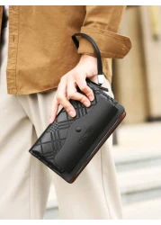 حقيبة كلاتش جلد صناعي واحدة باللون الأحادي للرجال، حقيبة معصم متعددة الأقسام مزودة بإغلاق مغناطيسي وسحاب، مت
