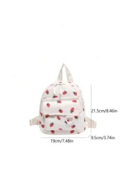 1 Piece Closed Fashionable Japanese Corduroy Stripes Small Fresh College Style Strawberry Pattern Backpack Korean Harajuku Print Small Backpack Suitable For All Occasions Comfortable And Adjustable Sh