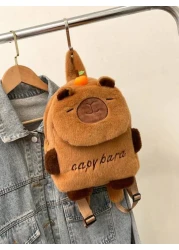1pc Soft Plush Adorable Capybara Backpack Big Children Casual Plush Backpack Flip Backpack Adjustable Strap And Zippered For Travel Shoping Parties Holidays Supermarket Festive Events School Occasions