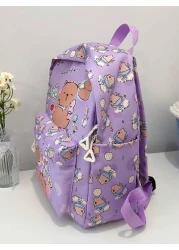 1pc Cute Capybara Backpack Cartoon Animal Print Casual Style Back To School Backpack With Zipper Closure And Adjustable Shoulder Straps Suitable For Campus And Travel