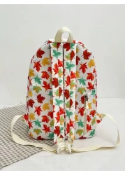 1 Pc Casual Maple Leaf Print Double Shoulder Backpack Zipper Closure Adjustable Straps School Bag Lightweight Student Bag Casual Daypack Large Capacity Backpack With Laptop Compartment Bookbag For Stu