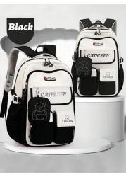 1pc Large Capacity Multi Pocket School Backpack For Girls Cartoon Bear Purple Backpack Outdoor Travel Bag With Coin Pocket Padded Shoulder Strap Fashion Versatile Polyester Suitable For Teenage Girls