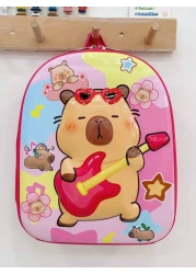 1 Pc New Boys And Girls Cartoon Capybara Print Pvc Nylon Backpack Adjustable Straps Zipper Closure Cute Casual Bag For School Outdoor Activities Travel And Friends Gift