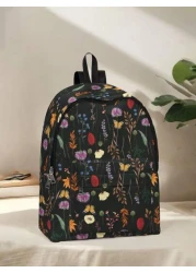 1pc Floral Print Backpack Zipper Closure With Pockets Stylish Backpack For Boys And Girls Suitable For School Outings And Daily Use