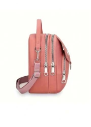 1pc Girl s Girl s Nylon Shoulder Bag With Heart And Butterfly Pattern Casual Mini Crossbody With Adjustable Strap Multi Layer External Headphone Hole Solid Color Secure Zip Closure Small Crossbody Bag