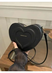 1pc A Cute And Fresh Style Heart Shaped Crossbody Bag Made Of Pu Material With Zipper Closure Adjustable Shoulder Strap And Large Capacity It Is Suitable For Teenagers Whether It Is For Students Daily