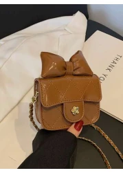 1 قطعة حقيبة جسم عبر للفتيات من مادة البولي يوريثان بشكل ماس ذات لون أحادي، حزام كتف من سلسلة معدنية، إقفال مغن