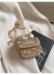 حقيبة كتف صغيرة رائعة ذات شريط لامع على شكل ربطة ، حقيبة كاجوال للخروج الجديدة للصيف