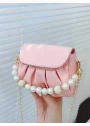 قطعة واحدة حقيبة كتف منسدلة بسلسلة اللؤلؤ الأنيقة المصنوعة من ال- PU المُبرمة بإتقان وبتصميم متناسق عالي الجود