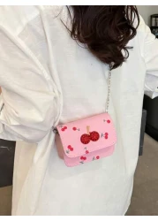 Fresh Cherry Print Mini Small Bag Foreign New Summer Cute Sweet Mini Lipstick Bag Chain Crossbody Headphone Bag Shoulder Bag Korean Fashion Crossbody Bag