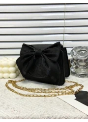 1pc Is Made Of Pu Material A High Grade Small Bag For Girls A Popular Niche Lipstick Bag A Retro Crossbody Bag A Mini Chain Small Square Bag With Lychee Pattern And Bow Which Is Sweet And Fashionable