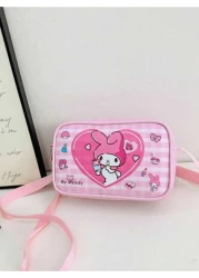 Sanrio قطعة واحدة حقيبة كتف صليب صغيرة للبنات بتصميم Kuromi وCinnamoroll من جلد البولي يوريثان، حقيبة مربعة للأطفال