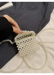 1pc Girls Handmade Faux Pearl Beaded Purse With Pearls Decoration Mini Flap Bag With Elegant Princess Style Suitable As Summer Festival Gift Or Daily Wear
