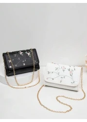 1pc Embroidered Crossbody Bag For Girls Floral Embroidery Shoulder Bag Coin Purse Chain Minimalist Crossbody Bag Suitable For Daily Use Gatherings Gift Giving An Ideal Gift Choice