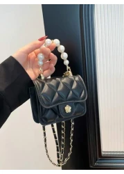 1pc Versatile Stylish Retro Crossbody Small Square Bag Mini Bag Fashion Chain Shoulder Crossbody Bag Popular New Texture Rhinestone Chain Lipstick Shoulder Crossbody Small Bag