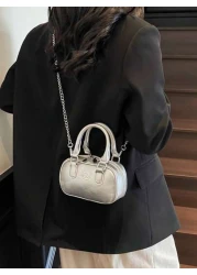 1pc Girls Plain Cute Girl Print PU Handbag Zipper Closure Simple Versatile Girl Crossbody Bag Suitable For Daily Or Festival Use