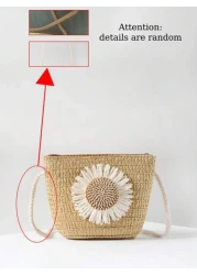 حقيبة قش مزخرف بزهر بنات