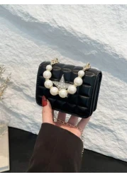 1 قطعة حقيبة مسائية مربعة ذات نجمة خماسية من اللؤلؤ وشبكة الماس، بتصميم فريد مزود بسلسلة كتف، مريحة وقابلة للا