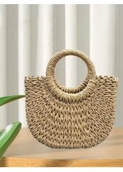 حقيبة قش مزينة بأزهار اصطناعية، حقيبة نسائية على شكل هلال، حقيبة يد قابلة للحمل عبر الجسم، حقيبة للشاطئ