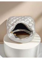 حقيبة يد مطرزة بشكل هلال للأطفال، محفظة صغيرة للبنات بنمط مربعات متفرقة، علبة أحمر الشفاه، حقيبة طرية عصرية،