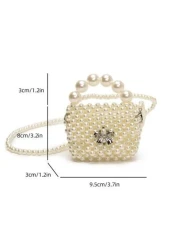 1pc Fashionable Solid Color Bow Pearl Mini Handbag Niche Design Shoulder Messenger Bag Casual Sweet Hollow Mini Change Lipstick Bag Suitable For Teenagers To Travel Shopping Party Date And Daily Use I