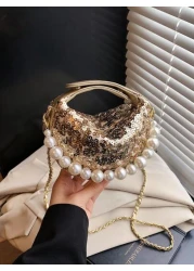 Sequin Crescent Mini Handbag Small Wrist Shoulder Crossbody Purse Lipstick Bag Evening Bag