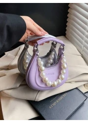 حقيبة يد من طراز كوري جديد مزينة باللؤلؤ مع حزام كتف، صندوق صلب مصغر مزين بالقمر اكسسوار، محفظة نسائية صغيرة ل