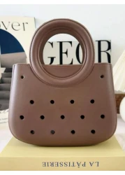 1pc EVA Solid Color DIY Hollow Out Tote Bag Waterproof Storage Basket Beach Bag Fashion Handbag