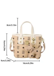 1PC Handbag Fashion Texture Letter Cute Cartoon Bear Print Popular Bucket Bag Korean Small Bag Multifunctional One Shoulder Crossbody Girl s Bag Suitable For Teenagers Going Out For Camping Travel Use