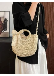 1pc Girls Vacation Style Drawstring Pockets Shoulder Handbag Casual Crossbody Bag Suitable For Summer Vacation