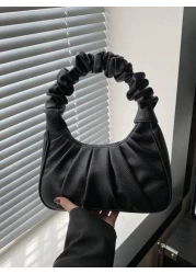 1pc Handbag Pu Magnetic New Style Pure Color Simple Ruffles Sweet Style Niche Design Fashion A Variety Of Colors Available Sufficient Capacity And Comfortable Touch Can Hold Mobile Phones Cosmetics An
