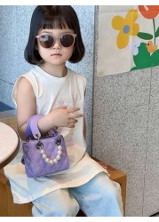 New Embroidered Pearl Chain Handbag Shoulder Bag Phone Mini Square Purse